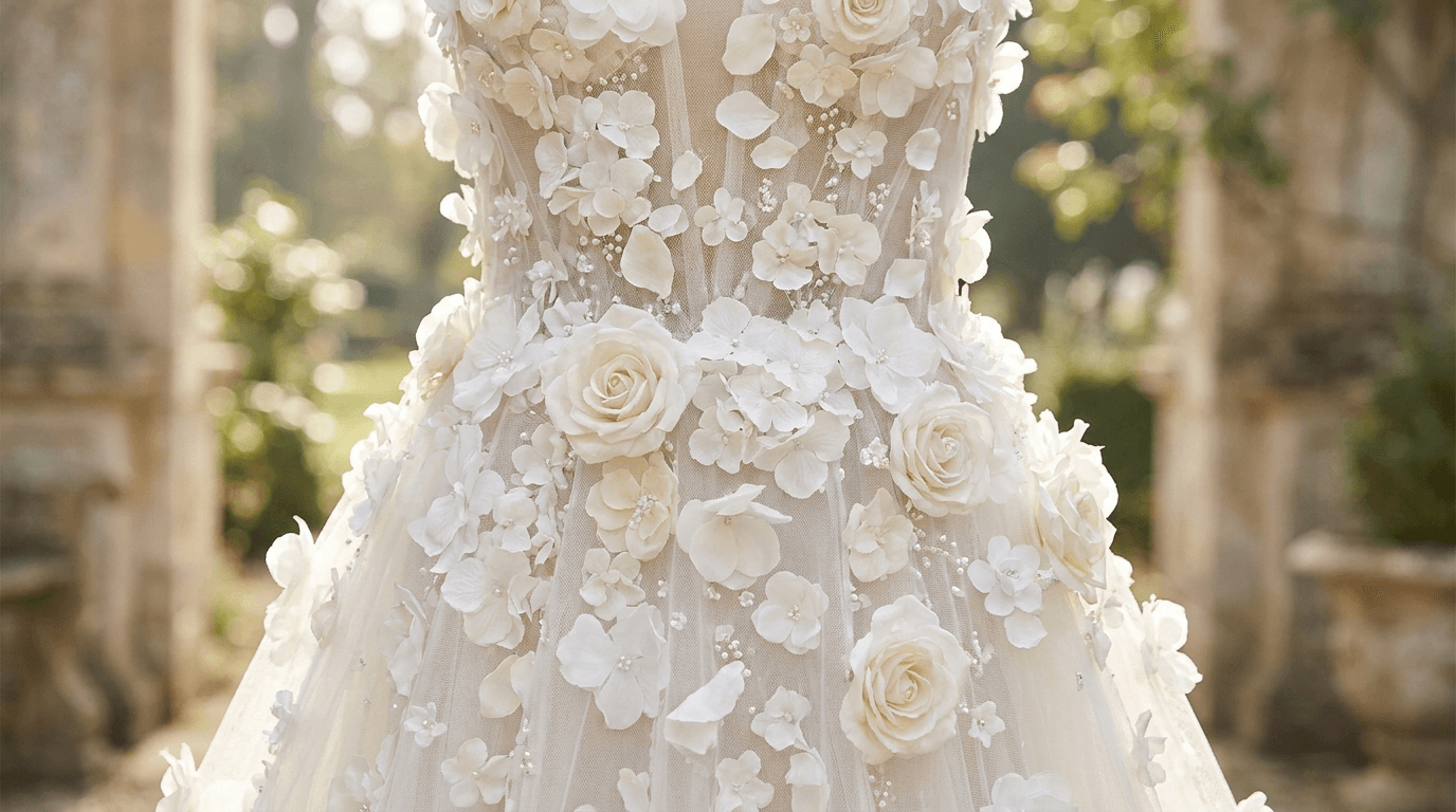 3D Floral Wedding Dresses: Textural Bridal Beauty