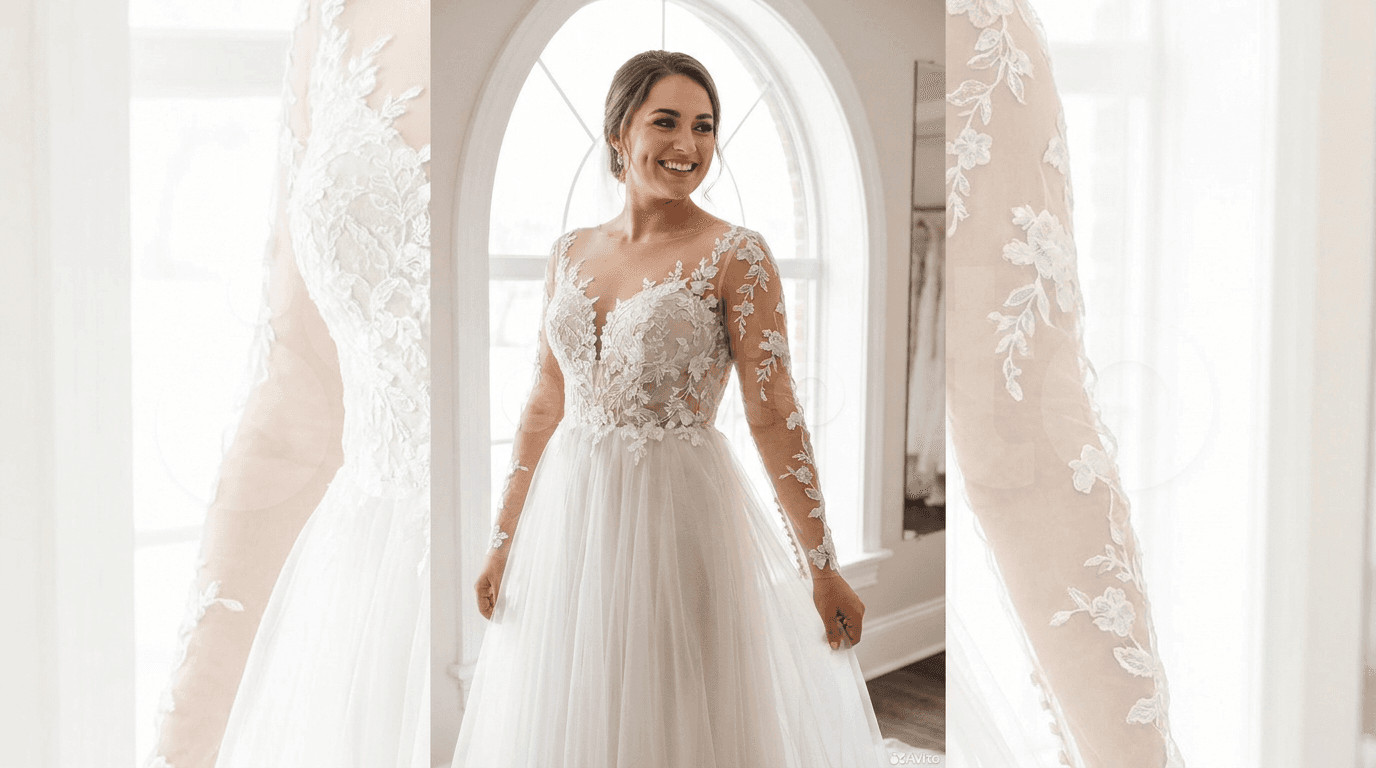 Bride in an elegant sheer wedding dress with delicate lace illusion panels